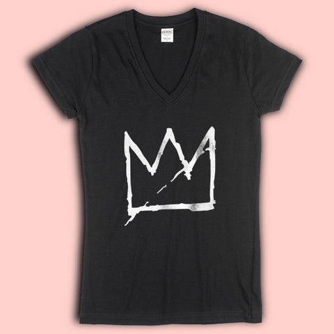 Basquiat Crown Jean Michel Basquiat Graffiti Street Art Andy Warhol Aesthetic Streetwear Tumblr Women'S V Neck