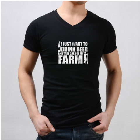 Beer And Farming I Just Want To Drink Beer And Take Care Of My Farm Funny Men'S V Neck