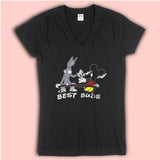 Best Buds Mickey Mouse Bugs Bunny Smoking Blunt Women'S V Neck