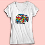 Colorful Vw Hippie Bus Vw Bus Bus Volkswagen Women'S V Neck