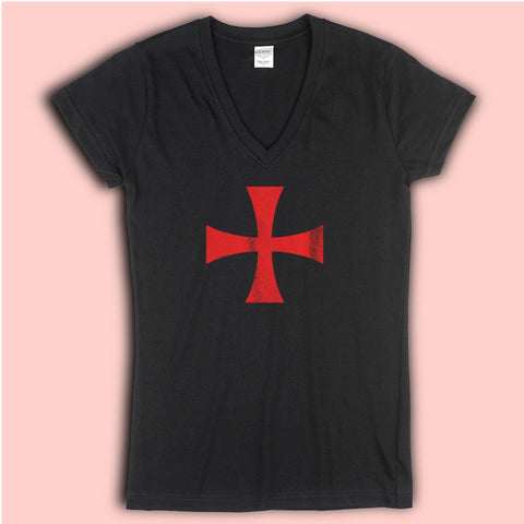 Crusader Knights Templar Distressed Christian Women'S V Neck