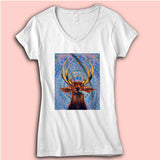 Deer Stag Horns Head Trippy Psychedelic Women'S V Neck