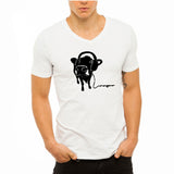 Dj Fitted  Cow Wearing Headphones Stencil Men'S V Neck