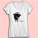 Dj Fitted  Cow Wearing Headphones Stencil Women'S V Neck