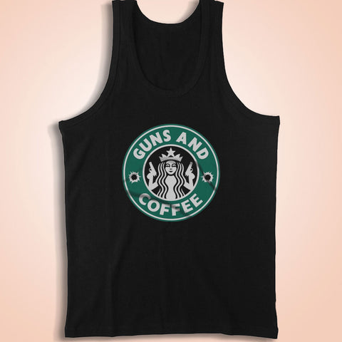 Guns And Coffee Starbucks Parody Men'S Tank Top