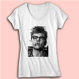 James Dean Glasses And Smoking Women'S V Neck