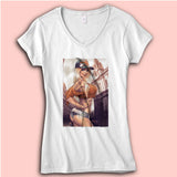 London Girl Sexy With Hat Fashion Women'S V Neck