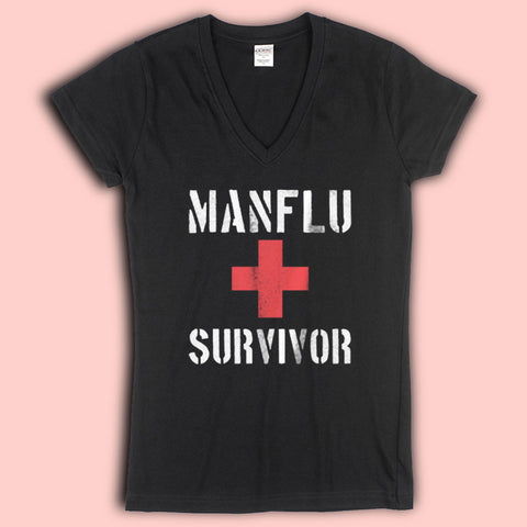 Man Flu Survivor Funny Printed Slogan Joke Top Women'S V Neck