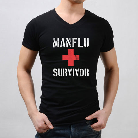 Man Flu Survivor Funny Printed Slogan Joke Top Men'S V Neck
