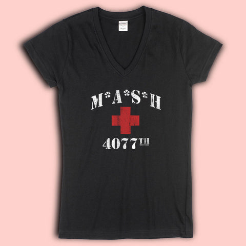 Mash 4077Th Tv Division Vintage Style Distressed Citcom Heather Military Army Green Women'S V Neck