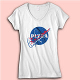 Nasa Pizza Logo Space Women'S V Neck