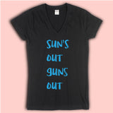 Suns Out Guns Out Cant Ban These Guns Obama Guns 22 Jump Street Women'S V Neck