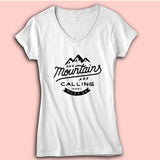 The Mountains Are Calling And I Must Go Travel Wanderlust Adventure Car Hiker Mountain Climbing Gift Women'S V Neck