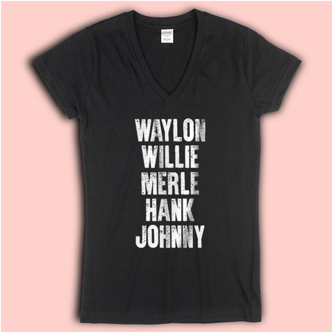 Waylon Jennings Willie Nelson Merle Haggard Johnny Cash Hank Album Women'S V Neck