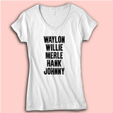 Waylon Jennings Willie Nelson Merle Haggard Johnny Cash Hank Album Women'S V Neck