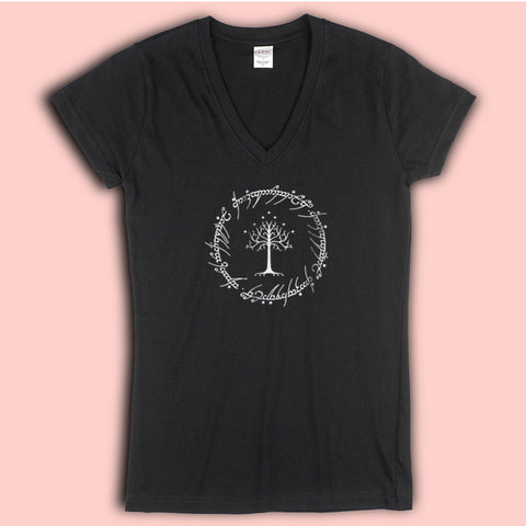 White Tree Of Gondor One Ring To Rule Them All Lord Of The Rings Hobbit Elvish Women'S V Neck